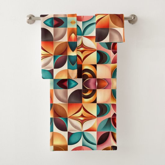 Retro Modern Abstract Squares Collectie Bad Handdoek (Insitu)
