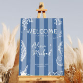 Retro modern beach striped wedding welcome sign poster