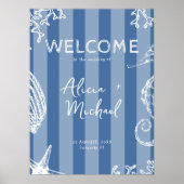 Retro modern beach striped wedding welcome sign poster (Voorkant)