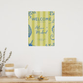 Retro modern beach striped wedding welcome sign poster (Keuken)