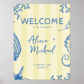 Retro modern beach striped wedding welcome sign poster (Voorkant)