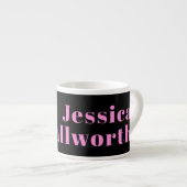 Retro-modern bewerkbare tekst | Zwart & Roze Espresso Kop (Voorkant rechts)