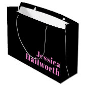 Retro-modern bewerkbare tekst | Zwart & Roze Groot Cadeauzakje (Achterkant Gekanteld)