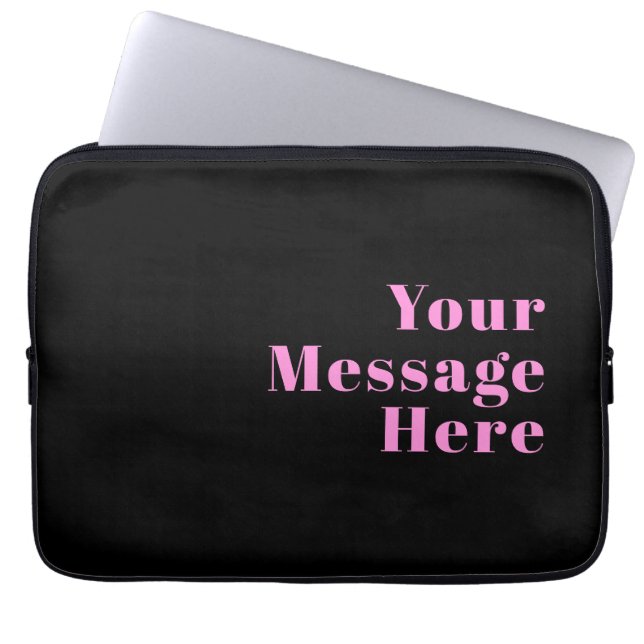 Retro-modern bewerkbare tekst | Zwart & Roze Laptop Sleeve (Voorkant)