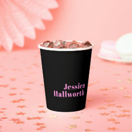 Retro-modern bewerkbare tekst | Zwart & Roze Papieren Bekers