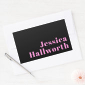 Retro-modern bewerkbare tekst | Zwart & Roze Rechthoekige Sticker (Envelop)