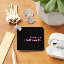 Retro-modern bewerkbare tekst | Zwart & Roze Sleutelhanger
