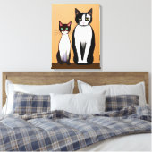 Retro Modern Black and White Cat and Kitten Canvas Afdruk (Insitu (Slaapkamer))