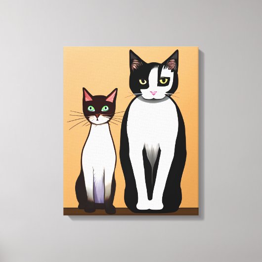 Retro Modern Black and White Cat and Kitten Canvas Afdruk (Voorkant)