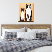 Retro Modern Black and White Cat and Kitten Canvas Afdruk (Insitu (Slaapkamer))