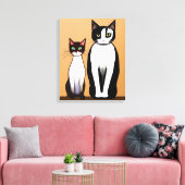Retro Modern Black and White Cat and Kitten Canvas Afdruk (Insitu (Woonkamer))