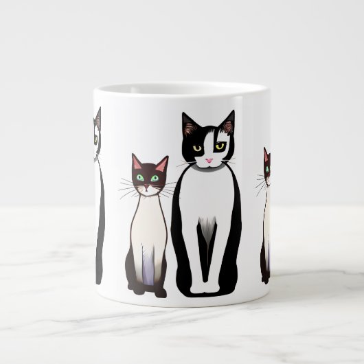 Retro Modern Black and White Cat and Kitten Grote Koffiekop (Voorkant)