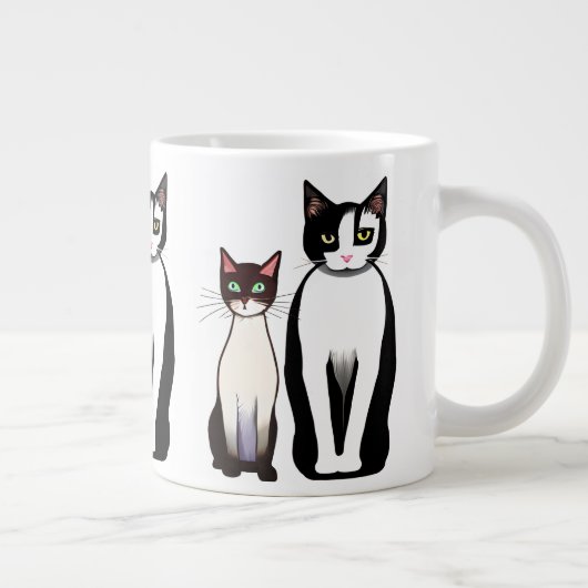 Retro Modern Black and White Cat and Kitten Grote Koffiekop (Rechts)