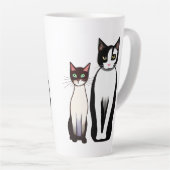 Retro Modern Black and White Cat and Kitten Latte Mok (Rechterhoek)