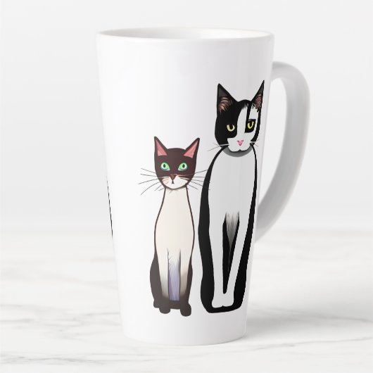 Retro Modern Black and White Cat and Kitten Latte Mok (Rechterhoek)