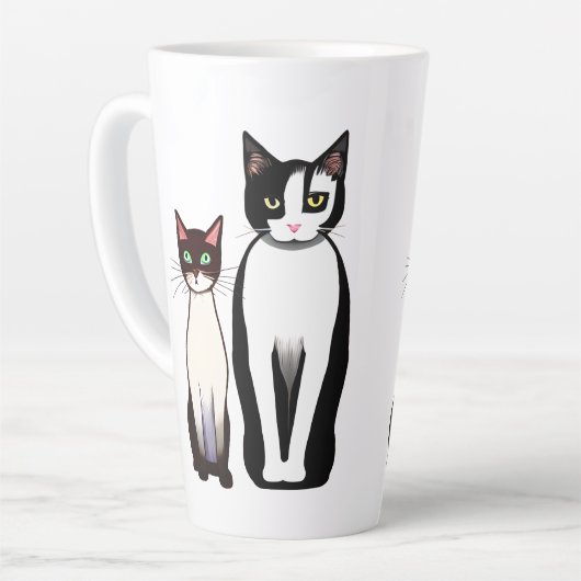 Retro Modern Black and White Cat and Kitten Latte Mok (Linkerhoek)