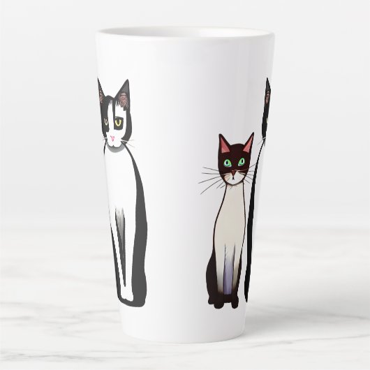 Retro Modern Black and White Cat and Kitten Latte Mok (Voorkant)