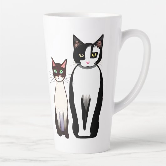 Retro Modern Black and White Cat and Kitten Latte Mok (Rechts)