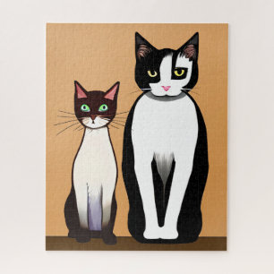 Retro Modern Black and White Cat and Kitten Legpuzzel