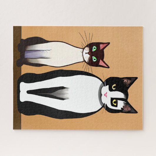 Retro Modern Black and White Cat and Kitten Legpuzzel (Horizontaal)