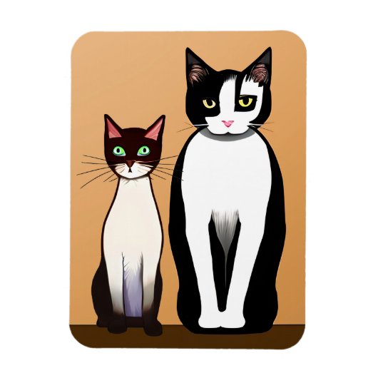 Retro Modern Black and White Cat and Kitten Magneet (Verticaal)