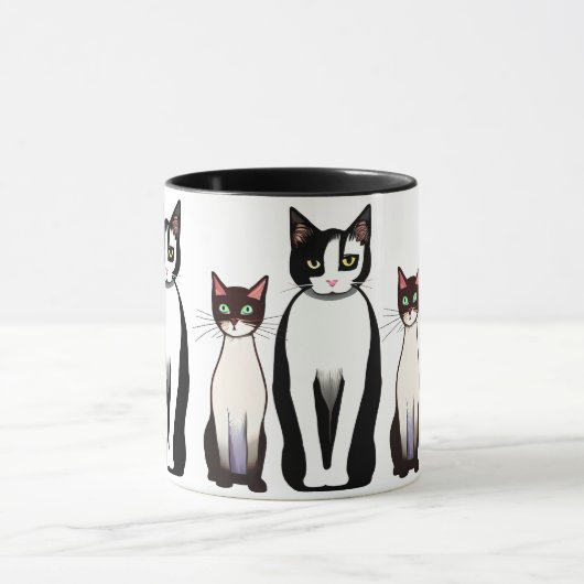 Retro Modern Black and White Cat and Kitten Mok (Midden)
