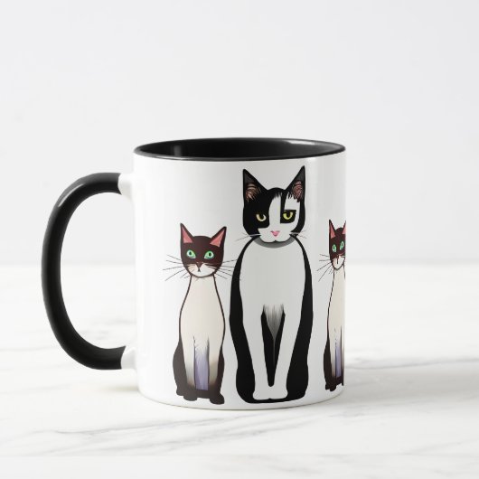 Retro Modern Black and White Cat and Kitten Mok (Links)