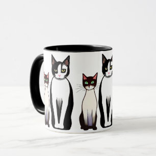 Retro Modern Black and White Cat and Kitten Mok