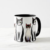 Retro Modern Black and White Cat and Kitten Mok (Voorkant rechts)