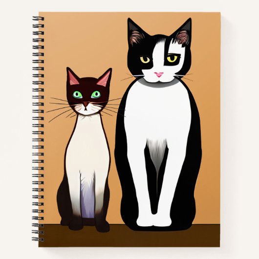 Retro Modern Black and White Cat and Kitten Notitieboek (Voorkant)