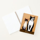Retro Modern Black and White Cat and Kitten Notitieboek (Binnen)