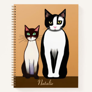 Retro Modern Black and White Cat and Kitten Notitieboek