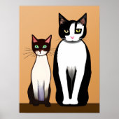 Retro Modern Black and White Cat and Kitten Poster (Voorkant)