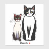 Retro Modern Black and White Cat and Kitten Sticker (Vel)