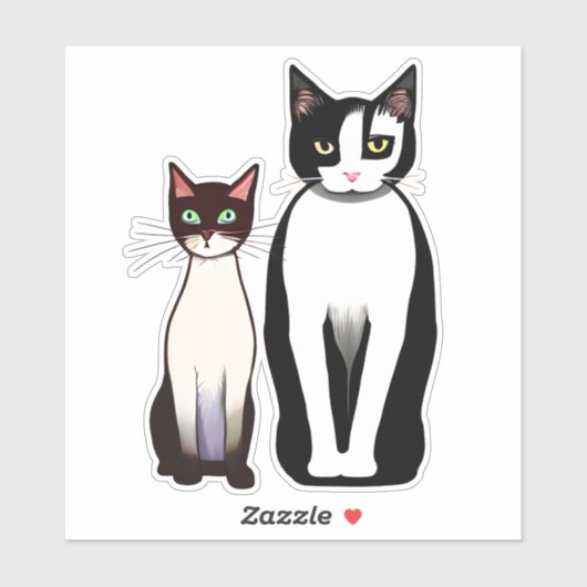 Retro Modern Black and White Cat and Kitten Sticker (Vel)