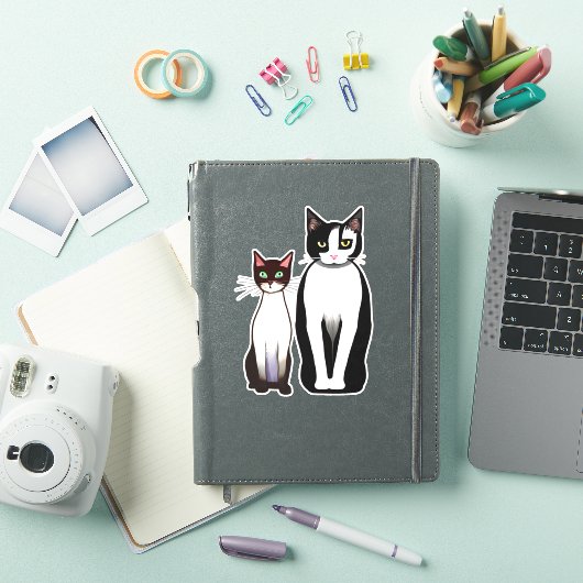 Retro Modern Black and White Cat and Kitten Sticker (iPad Cover)