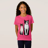 Retro Modern Black and White Cat and Kitten T-shirt (Voorkant volledig)