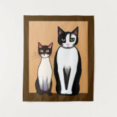 Retro Modern Black and White Cat and Kitten Wandkleed (Voorkant)