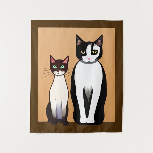 Retro Modern Black and White Cat and Kitten Wandkleed (Voorkant)