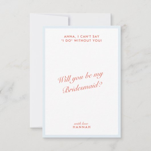 Retro Modern  Blauw Bruidsmeisje voorstel Kaart (Voorkant)