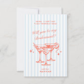 Retro Modern Blauw Bruidsmeisje voorstel Kaart (Voorkant)