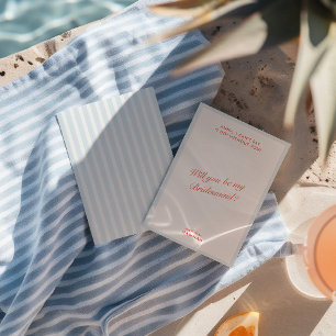 Retro Modern  Blauw Bruidsmeisje voorstel Kaart