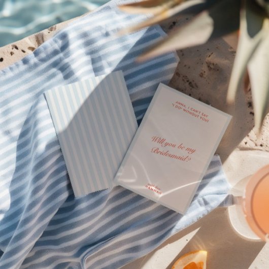 Retro Modern  Blauw Bruidsmeisje voorstel Kaart