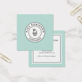 Retro modern blauw cupcakes vierkant visitekaartje