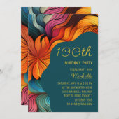 Retro Modern Blauwgroen Sinaasappel 100e verjaarda Kaart (Voorkant / Achterkant)