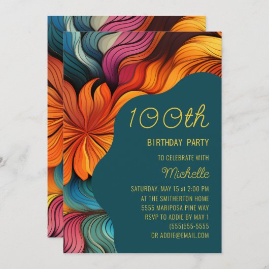 Retro Modern Blauwgroen Sinaasappel 100e verjaarda Kaart (Voorkant / Achterkant)