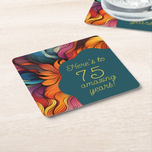 Retro Modern Blauwgroen Sinaasappel 75e verjaardag Kartonnen Onderzetters (Schuin)