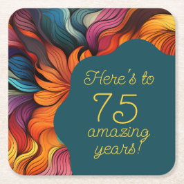 Retro Modern Blauwgroen Sinaasappel 75e verjaardag Kartonnen Onderzetters