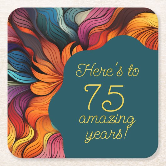 Retro Modern Blauwgroen Sinaasappel 75e verjaardag Kartonnen Onderzetters (Voorkant)