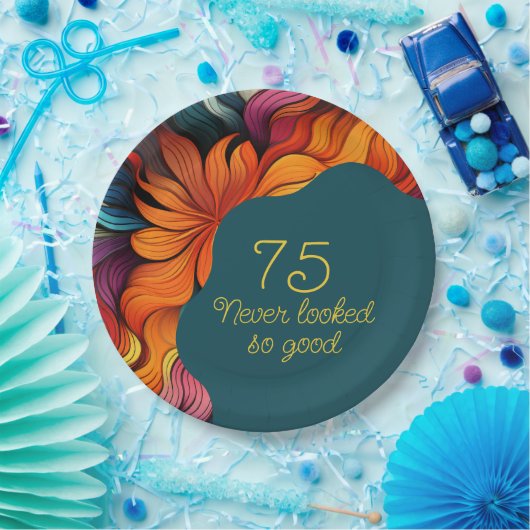 Retro Modern Blauwgroen Sinaasappel 75e verjaardag Papieren Bordje (Feest)